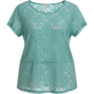 Cato Woman Plus‎ Size 26/28W Seafoam Green Floral Lace Peplum Top Short Sleeve